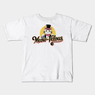Meow-Velous Cat with Top Hat Graphic Kids T-Shirt
